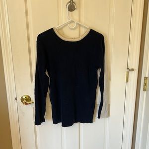 Allure cashmere size L cardigan back button, blue front, white back.